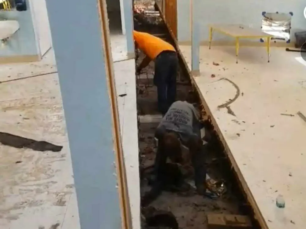 Flooring removal during an interior renovation